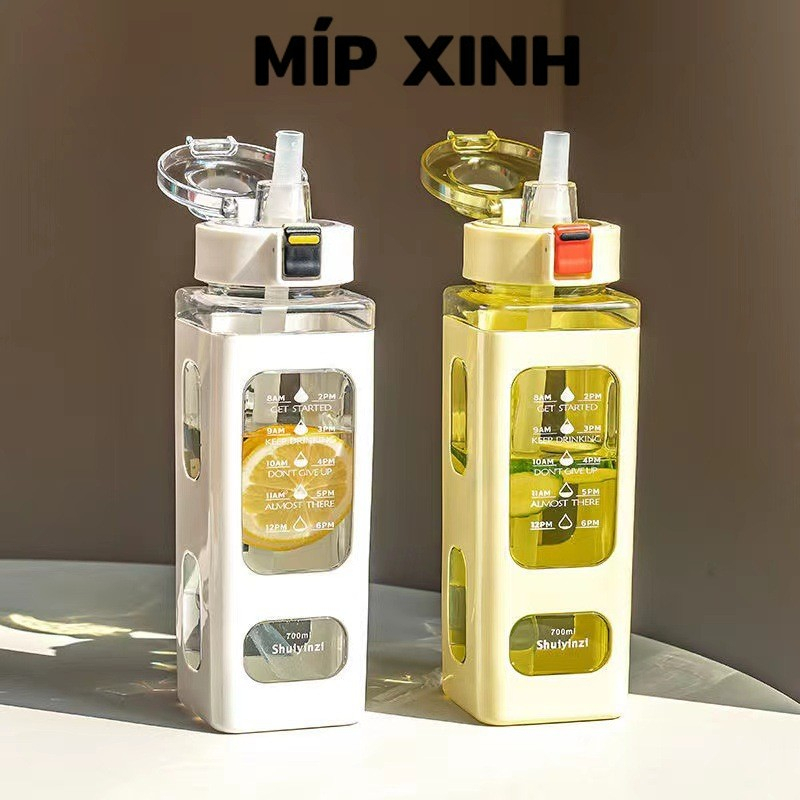 Bình nước thể thao có ống hút có chia vạch báo giờ uống nước, bình nước treo xe đạp, chạy bộ, leo núi, dã ngoại