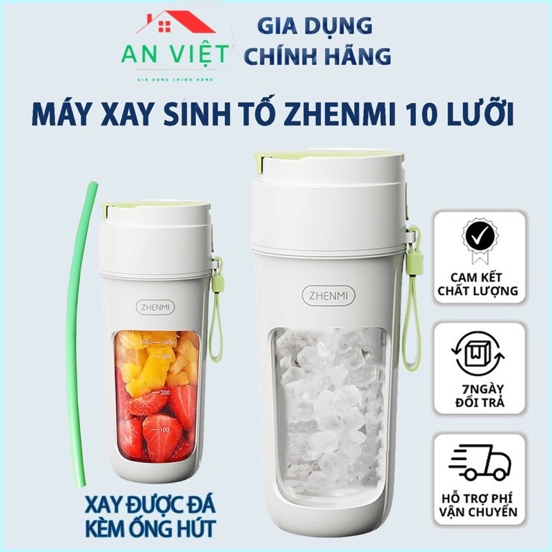 Máy xay sinh tố cầm tay ZHENMI 10 lưỡi dao xay được đá viên, hàng chính hãng bảo hành 12 tháng