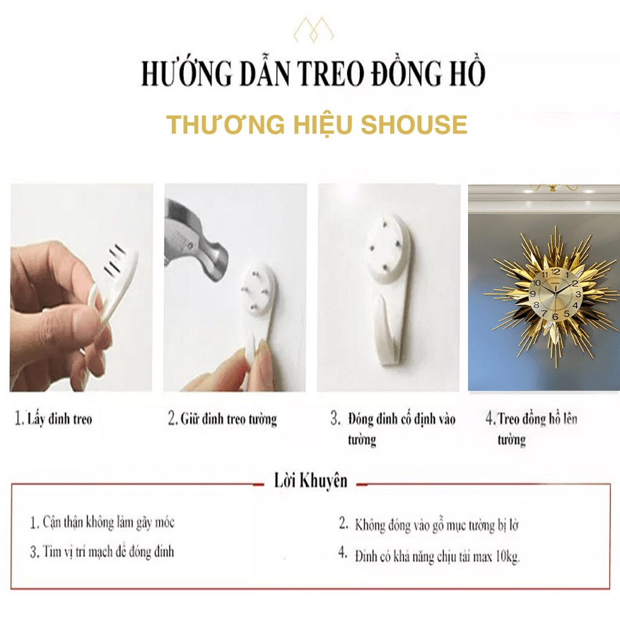 Đồng Hồ Trang Trí Kim Trôi Treo Tường Decor Shouse EA06 quartz phù hợp cho nội thất phòng khách cỡ lớn hiện đại