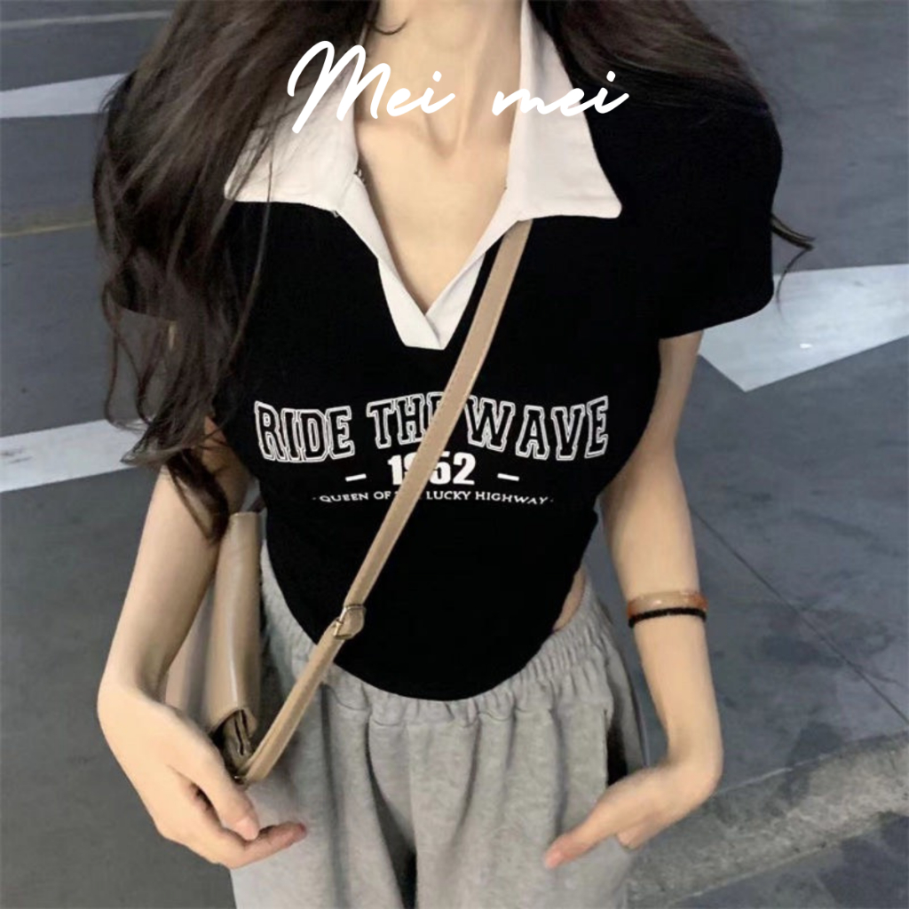 Áo croptop cổ polo Áo cộc tay nữ Meimei A38