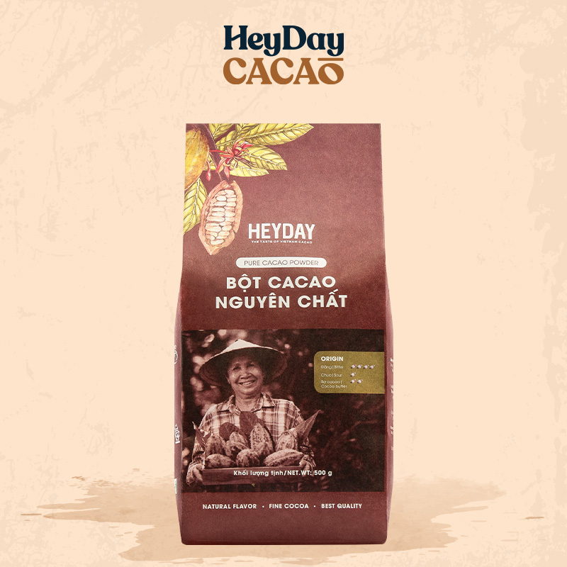 Túi 500g Bột cacao nguyên chất 100% không đường Heyday - Dòng Origin thượng hạng - Chuẩn UTZ Quốc Tế