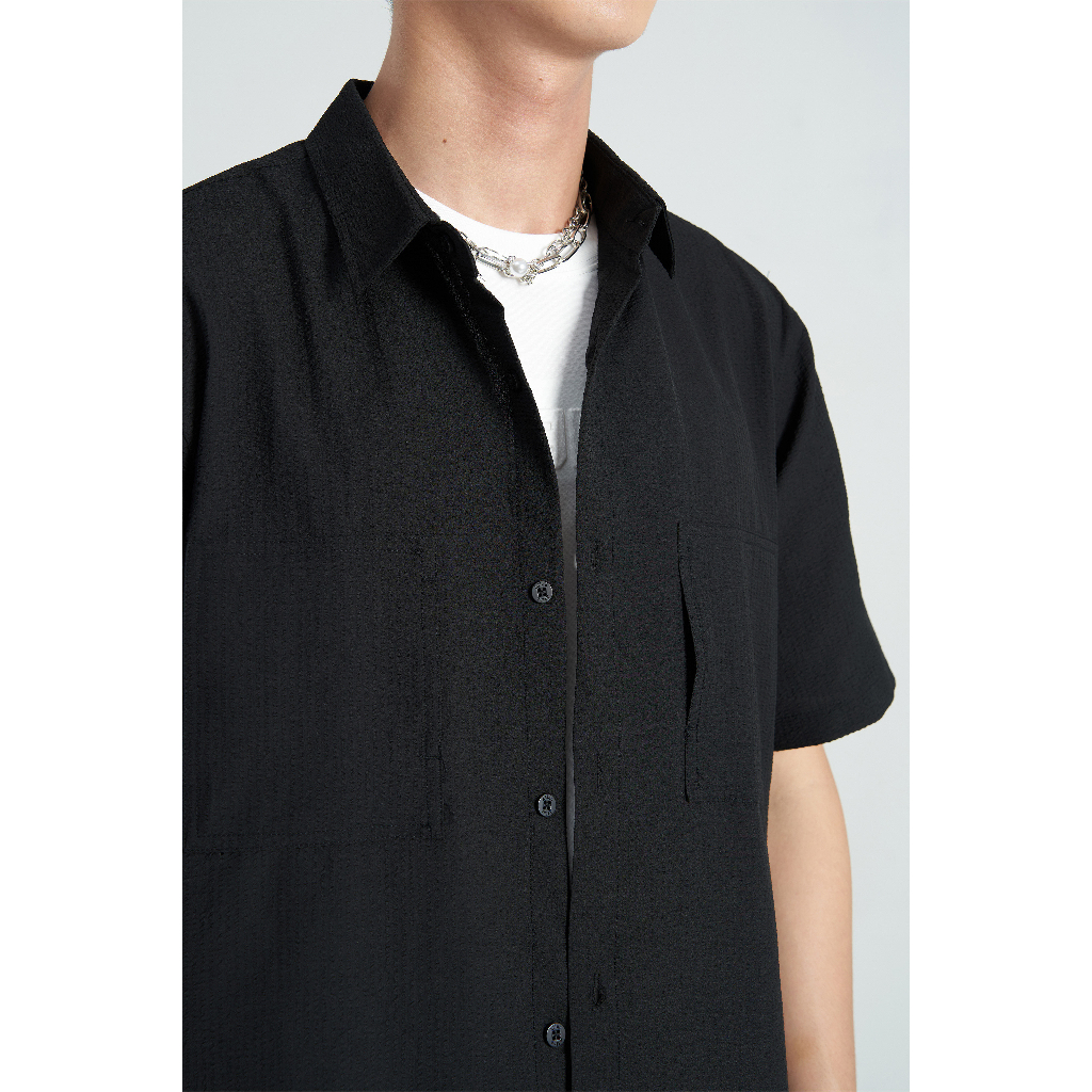 Áo sơ mi cộc tay Cuban Shirt nam Trơn ATINO vải lụa form regular SM2.4992