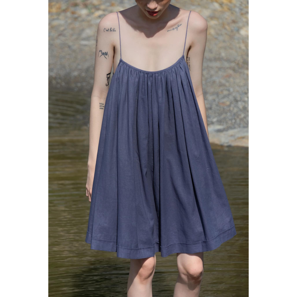 /ou'ba:d/ - ĐẦM DÂY TÍM form xoè xuông basic nữ chất vải linen mềm mại S/M