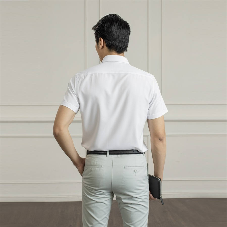 [MẪU MỚI] Áo sơ mi nam ngắn tay ARISTINO màu trắng basic, phom slim fit ôm nhẹ, chất liệu thoáng mát - ASSR17