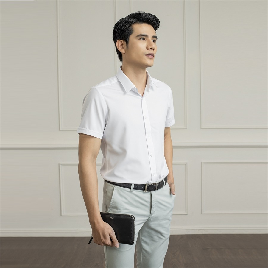 [MẪU MỚI] Áo sơ mi nam ngắn tay ARISTINO màu trắng basic, phom slim fit ôm nhẹ, chất liệu thoáng mát - ASSR17