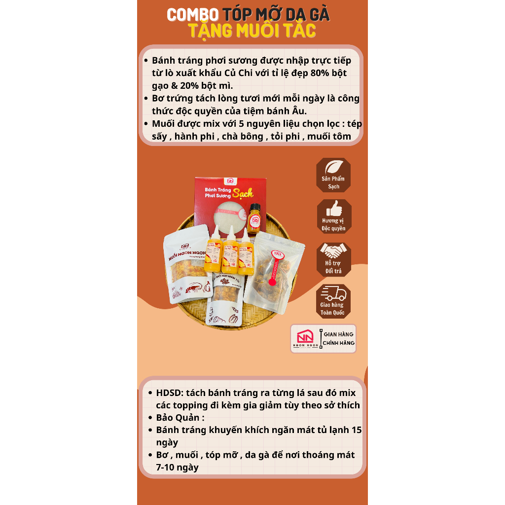 Combo Tóp Mỡ Da Gà 300gr Bánh Tráng Phơi Sương - Da Gà Rim Mắm-Tóp Mỡ  -200gr Muối Ngũ vị -200gr Bơ Ngon