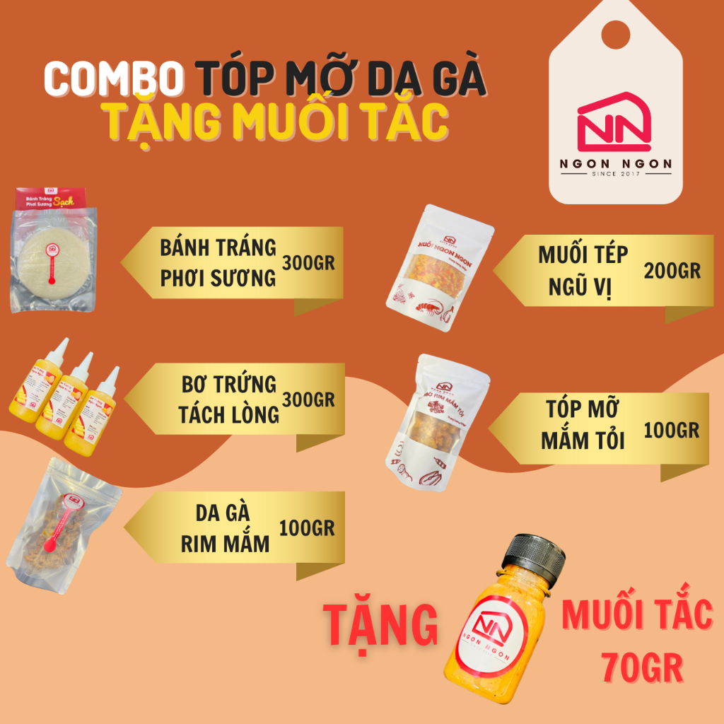 Combo Tóp Mỡ Da Gà 300gr Bánh Tráng Phơi Sương - Da Gà Rim Mắm-Tóp Mỡ  -200gr Muối Ngũ vị -200gr Bơ Ngon