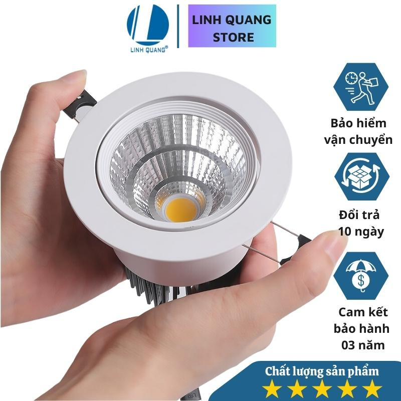 Đèn LED âm trần chiếu điểm, âm trần spotlight COB 5w/7w phi 85 mm vỏ trắng ECO