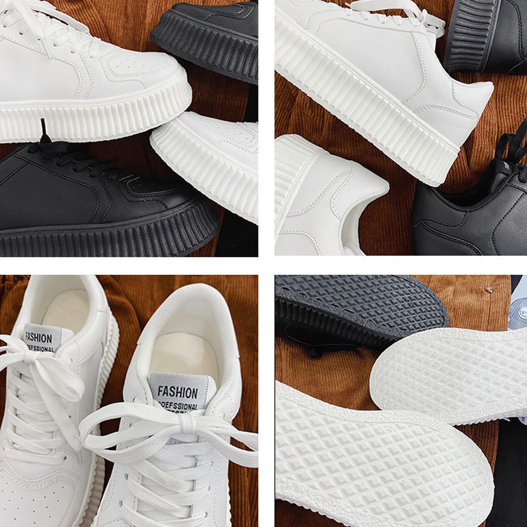 Giày sneaker trắng da cao cấp ullzang đế cao răng cưa phong cách năng động trẻ trung G66