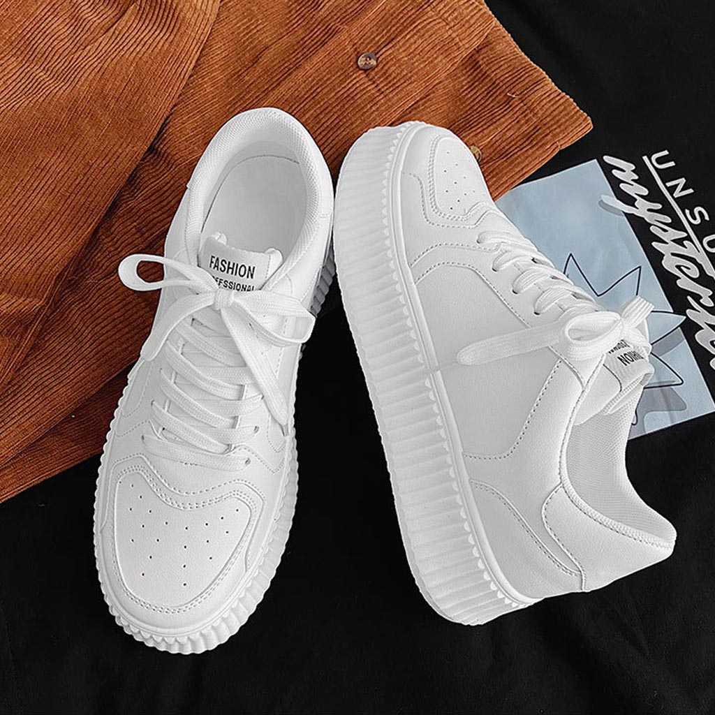 Giày sneaker trắng da cao cấp ullzang đế cao răng cưa phong cách năng động trẻ trung G66