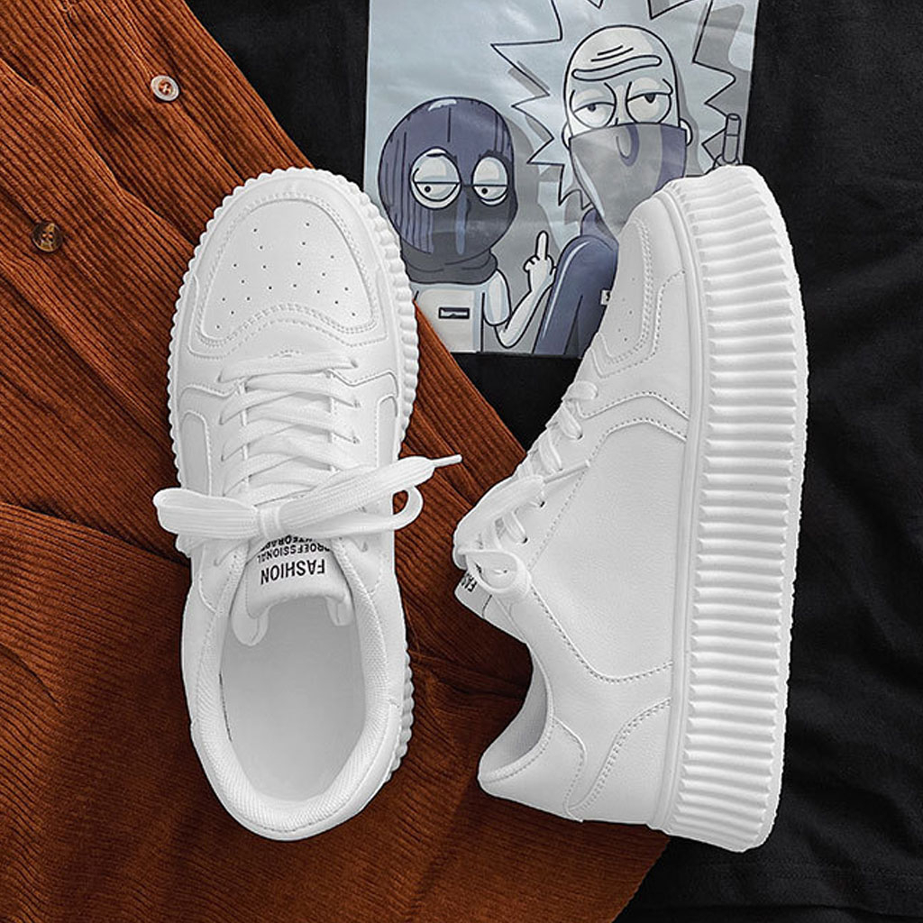 Giày sneaker trắng da cao cấp ullzang đế cao răng cưa phong cách năng động trẻ trung G66