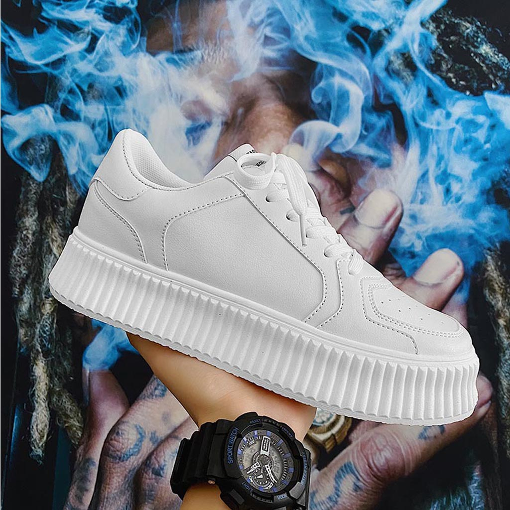 Giày sneaker trắng da cao cấp ullzang đế cao răng cưa phong cách năng động trẻ trung G66