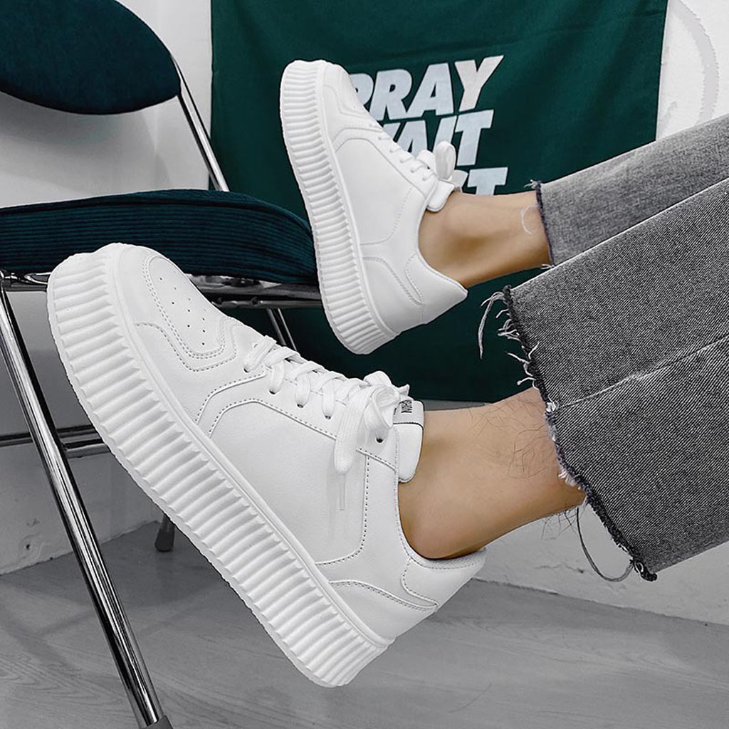 Giày sneaker trắng da cao cấp ullzang đế cao răng cưa phong cách năng động trẻ trung G66