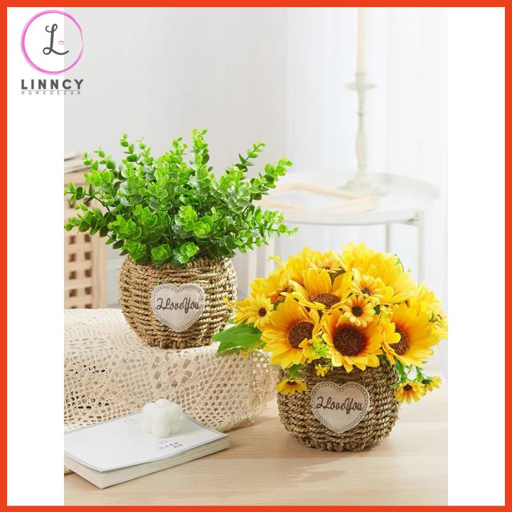 Giỏ hoa lụa cao cấp phong cách vintage trang trí nhà cửa, cửa hàng, văn phòng, lớp học