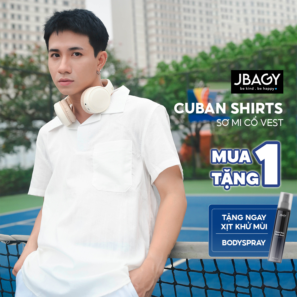 Áo sơ mi nam ngắn tay cổ chui vải đũi xước, áo sơ mi cuban shirt cổ vest dáng suông vải đũi thoáng mát thương hiệu JBAGY