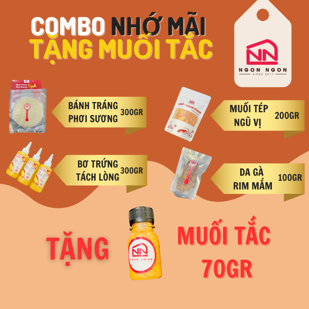 Combo Nhớ Mãi 300gr Bánh Tráng Phơi Sương - Da Gà Rim Mắm -200gr  Muối Ngũ vị -300gr Bơ Ngon