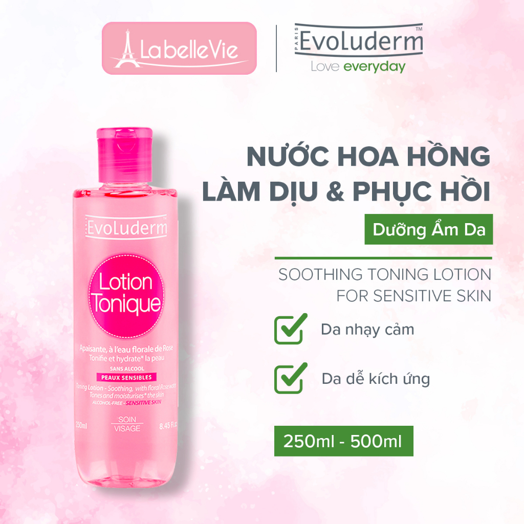 Nước hoa hồng Evoluderm giúp se khít lỗ chân lông dưỡng ẩm làm sạch cân bằng da dành cho da khô và nhạy cảm 250ml-30ml