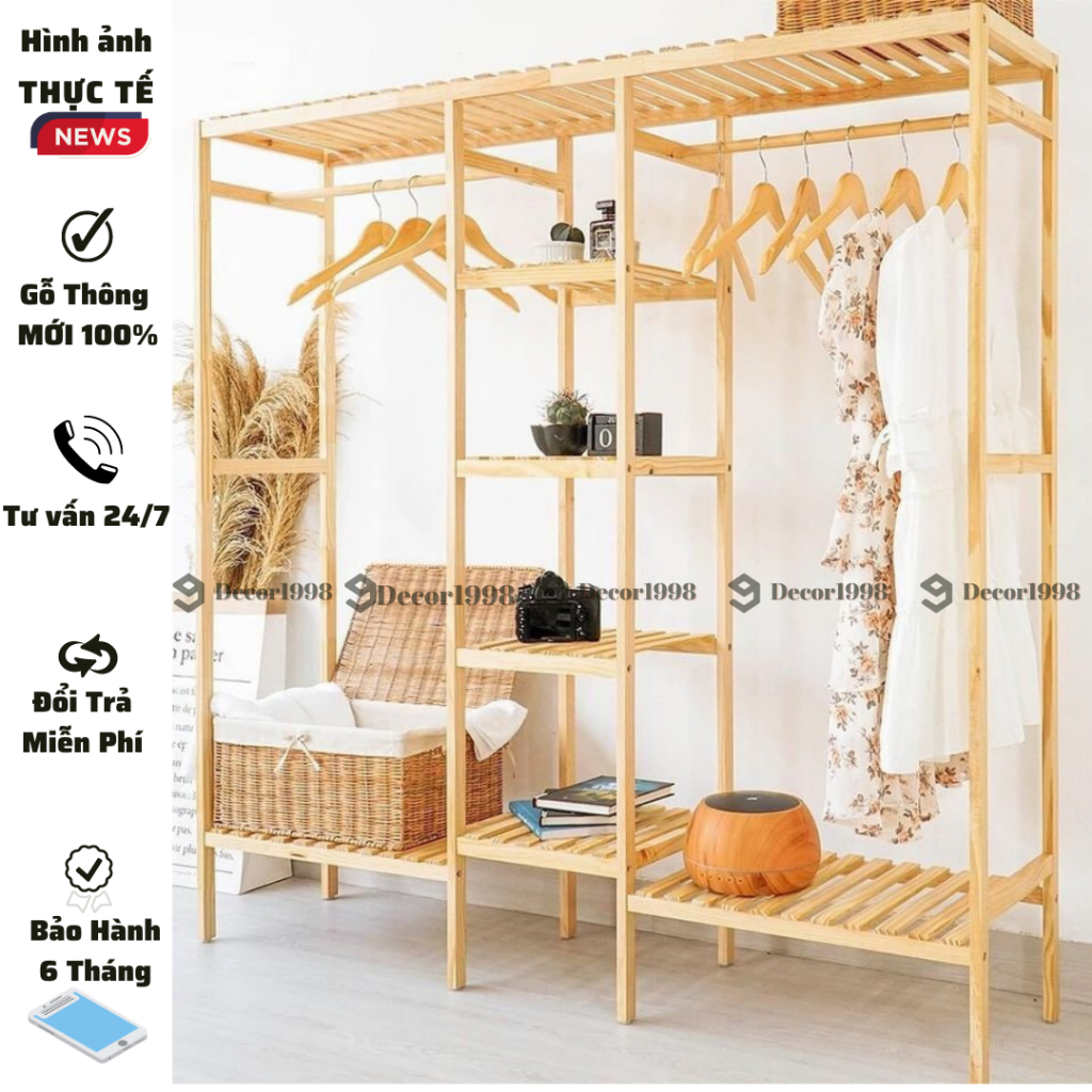 KỆ TREO ĐỒ 3 NGĂN, KỆ 3 BUỒNG GỖ THÔNG NHẬP KHẨU(ẢNH TẠI XƯỞNG)