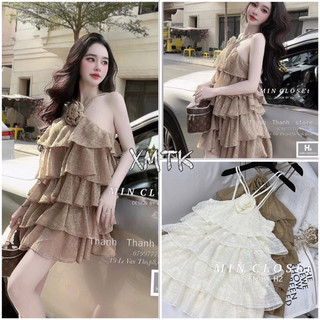 Váy cổ yếm bèo tầng tag hoa ngực