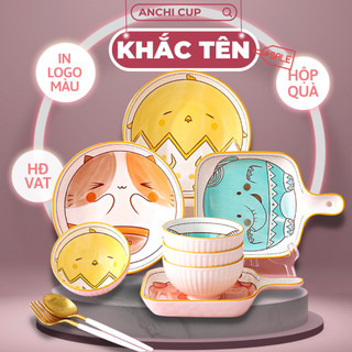 [KHẮC TÊN] Combo bát đĩa hình động vật đáng yêu, bát đĩa chịu nhiệt, an toàn cho bé