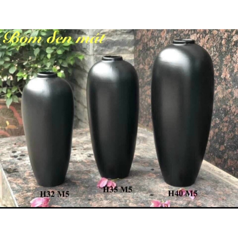 Bình Hoa Cổ Nhỏ Dáng Bình Bom Đen Men Mát - Bình Hoa Bát Tràng - Lọ Hoa Trang Trí, Decor - Bình Hoa Miệng Nhỏ Màu Đen