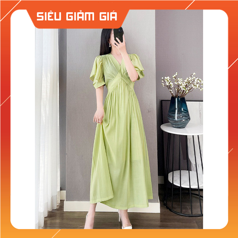 Váy Tơ Dáng Dài Chéo Ngực Chun Lưng Hàng Quảng Châu V4026 - Teen888
