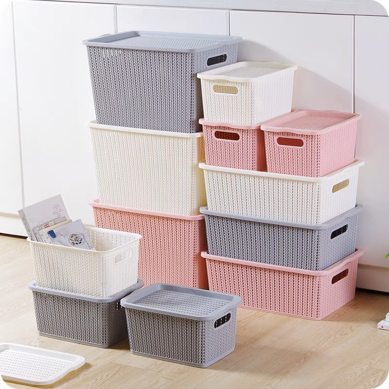 Giỏ Đựng Đồ Có Nắp Phong Cách Hàn Quốc, Sọt Đựng Quần Áo, Hộp Đựng Đồ Gia Đình Có Nắp, Giỏ Đựng Có Tay Cầm