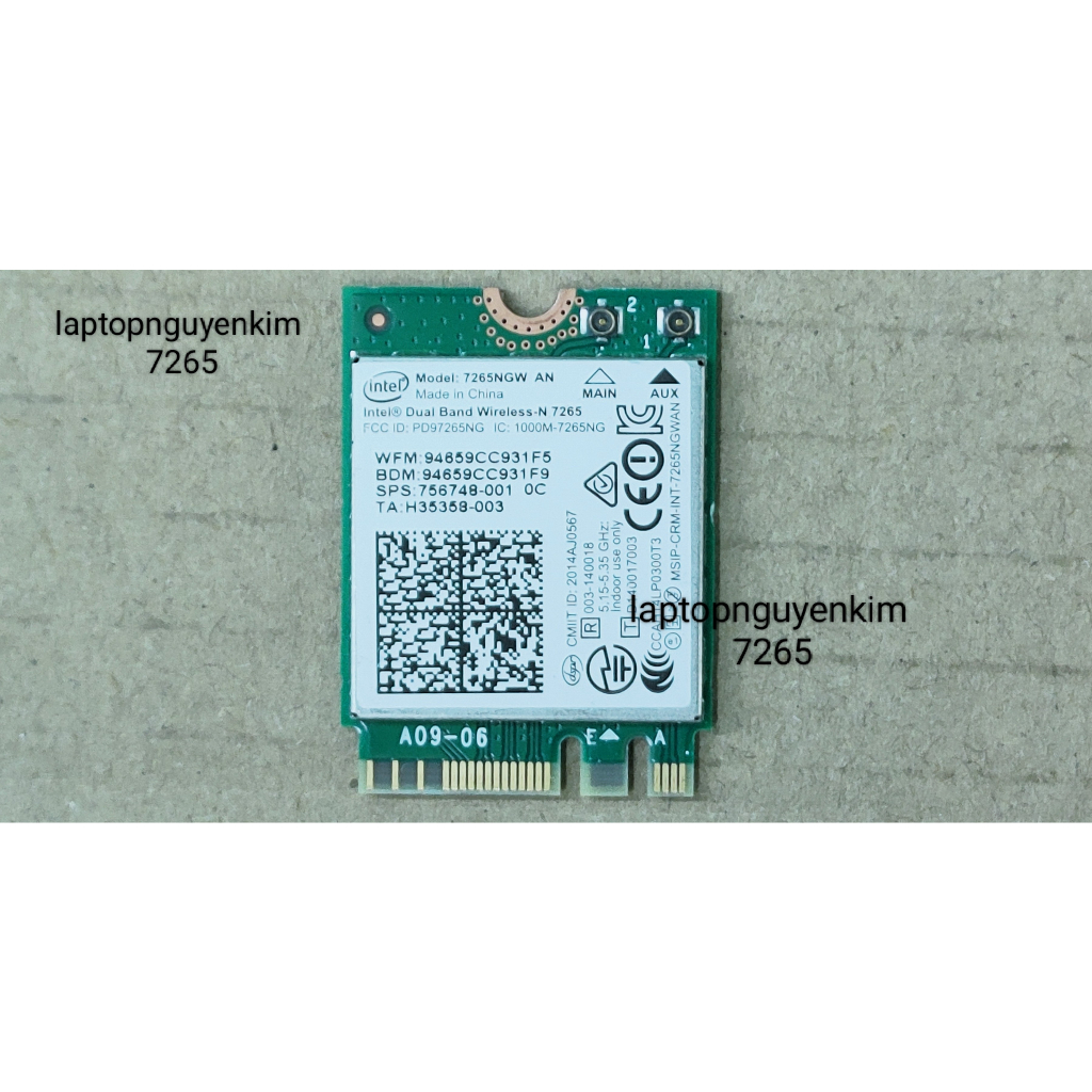 card wifi bluetooth AC, băng tầng 2,4G. và5G sử dụng cho laptop dell DELL lntel model 7265NGW khe lọt M2 NGFF