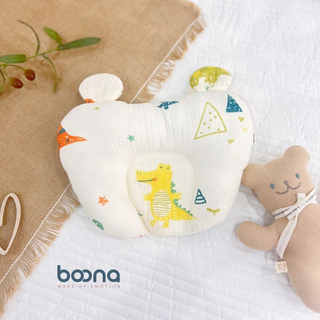 Gối Lõm Trái Tim Boona Chống Méo Đầu Xô Muslin Ruột Bông Tự Nhiên Cho Bé Sơ Sinh Siêu Mềm, Thấm Hút Mồ Hôi Tốt