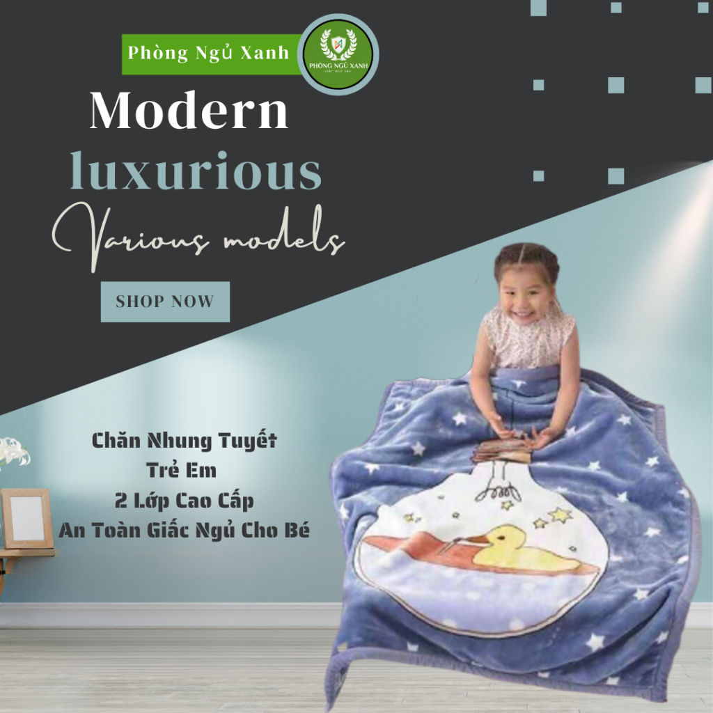 Chăn nhung tuyết trẻ em đẹp Phòng Ngủ Xanh