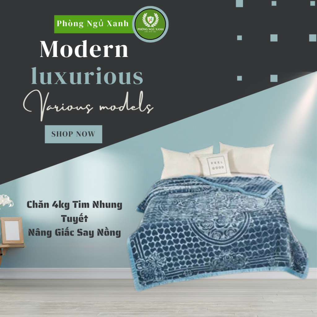 Chăn tuyết nhung cao cấp 2 lớp Phòng Ngủ Xanh mềm mịn mùa đông chất nỉ nhung dày đẹp cân nặng 4kg