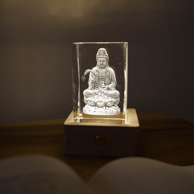 Đèn Pha Lê Không Dây Để Bàn Quan Âm Bồ Tát Phát Sáng, Đèn Bàn Quan Âm Để Bàn Làm Việc, Xe Ô Tô, Quà Tặng Phật Giáo