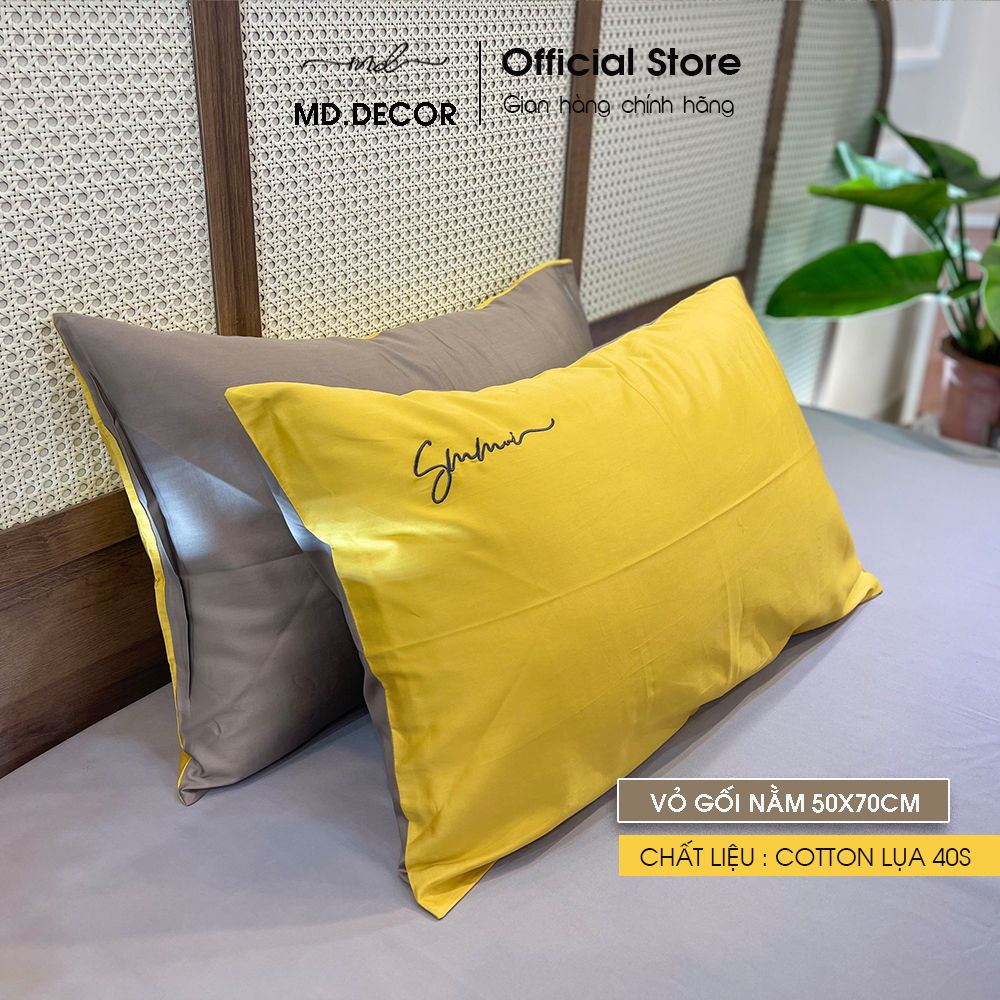 [Nhiều màu] 01 Vỏ Gối Nằm MD.DECOR - Bedding cotton Lụa 40s Cao Cấp Màu Trơn 50x70 c
