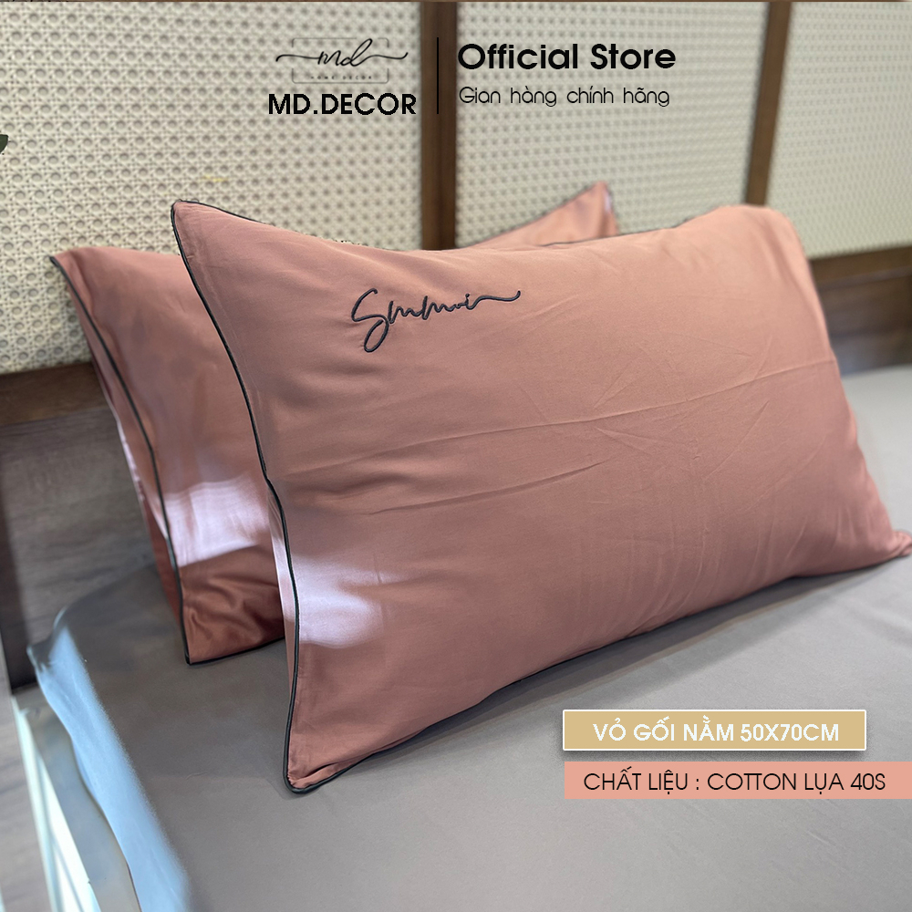 [Nhiều màu] 01 Vỏ Gối Nằm MD.DECOR - Bedding cotton Lụa 40s Cao Cấp Màu Trơn 50x70 c
