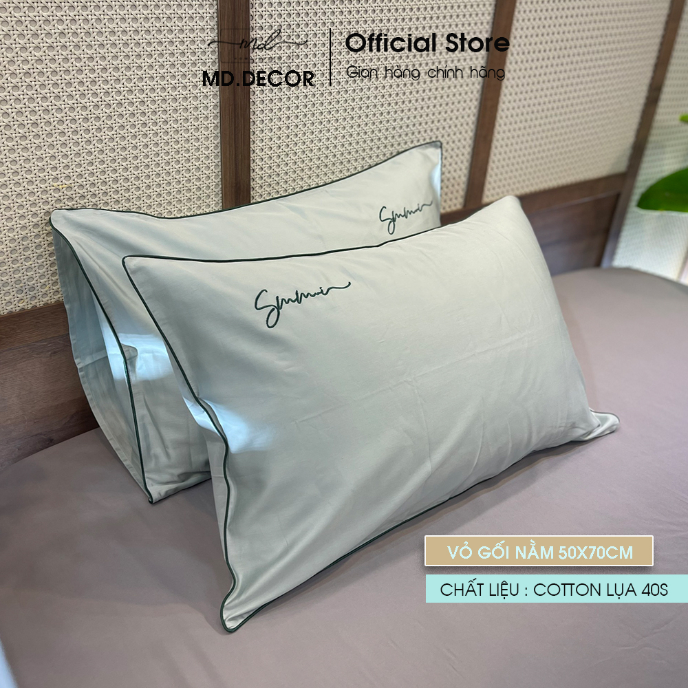 [Nhiều màu] 01 Vỏ Gối Nằm MD.DECOR - Bedding cotton Lụa 40s Cao Cấp Màu Trơn 50x70 c