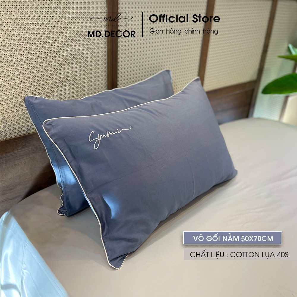 [Nhiều màu] 01 Vỏ Gối Nằm MD.DECOR - Bedding cotton Lụa 40s Cao Cấp Màu Trơn 50x70 c