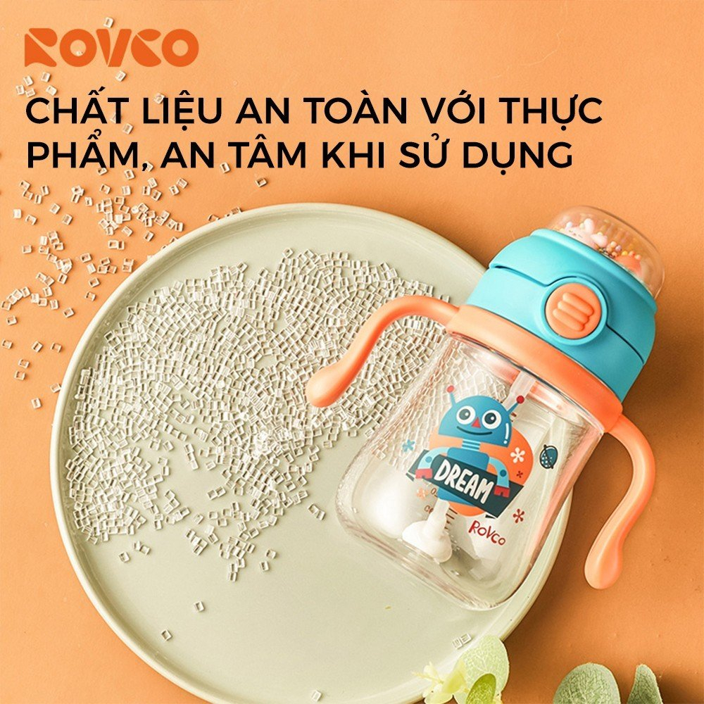 Bình Tập Uống Nước ROVCO RK-B1046 Tritan Họa Tiết Hoạt Hình Chống Sặc 260ml