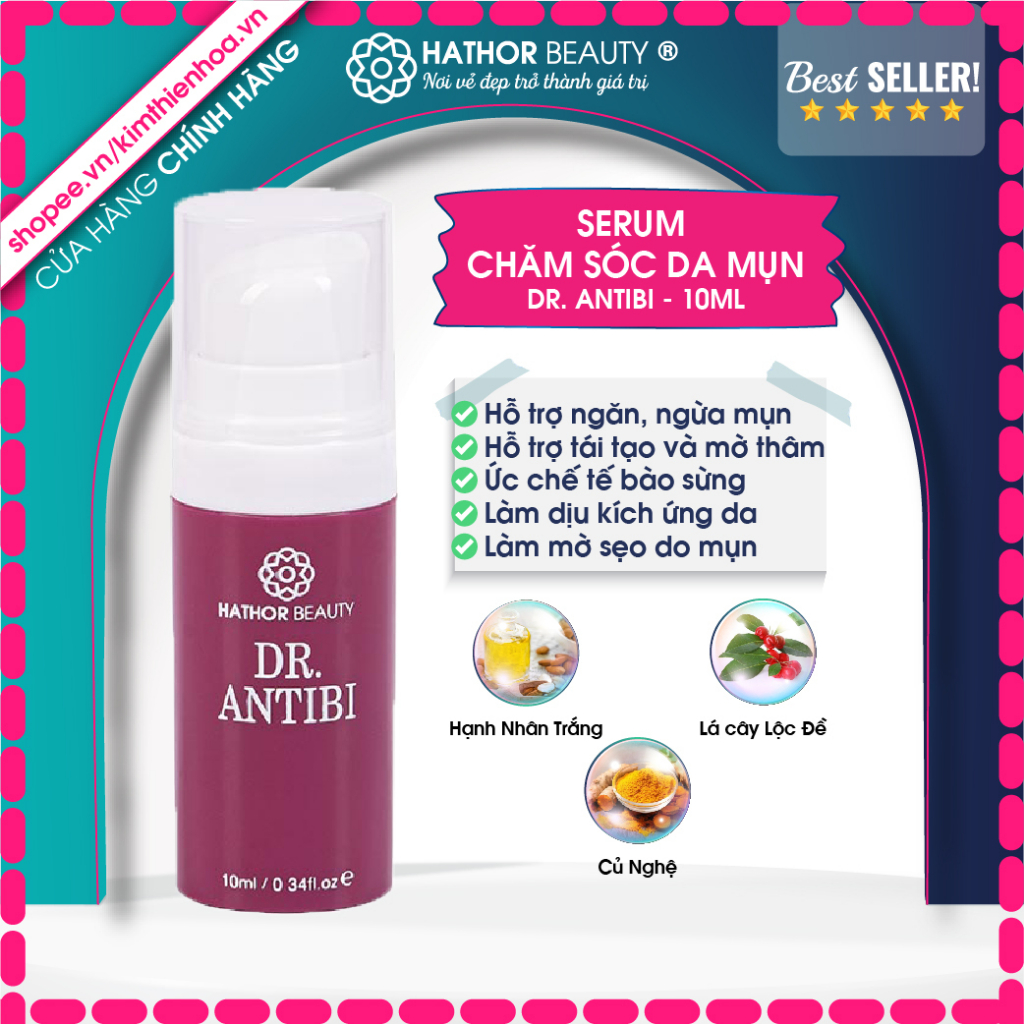 Serum chăm sóc da mụn Dr Antibi, Nắp ấn tiện dụng, Bao bì bảo quản tốt hơn - 10ml - Hathor Beauty (Kim Thiên Hoa)