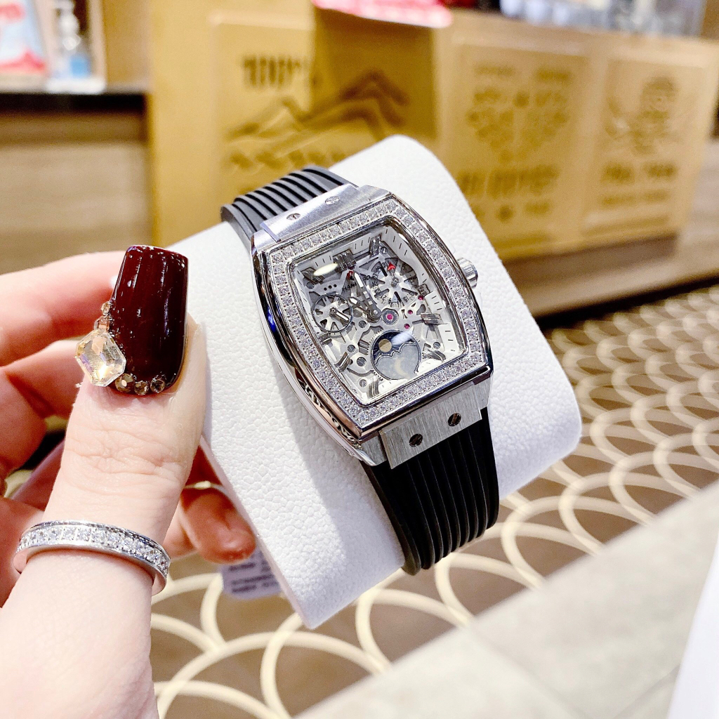 Đồng hồ nữ Hanboro MoonPhase HBO9484, Dây cao su, Authentic, fullbox, Luxury diamond watch