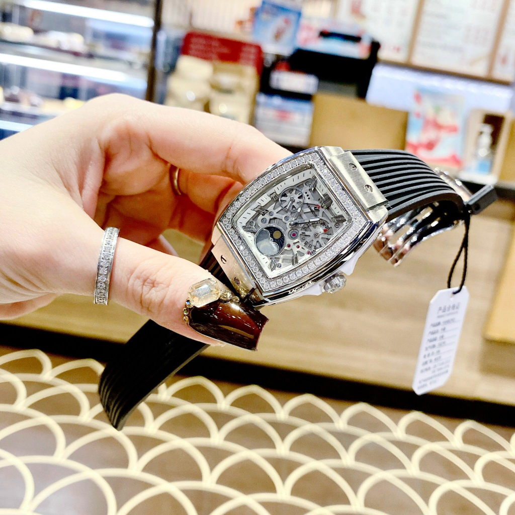 Đồng hồ nữ Hanboro MoonPhase HBO9484, Dây cao su, Authentic, fullbox, Luxury diamond watch