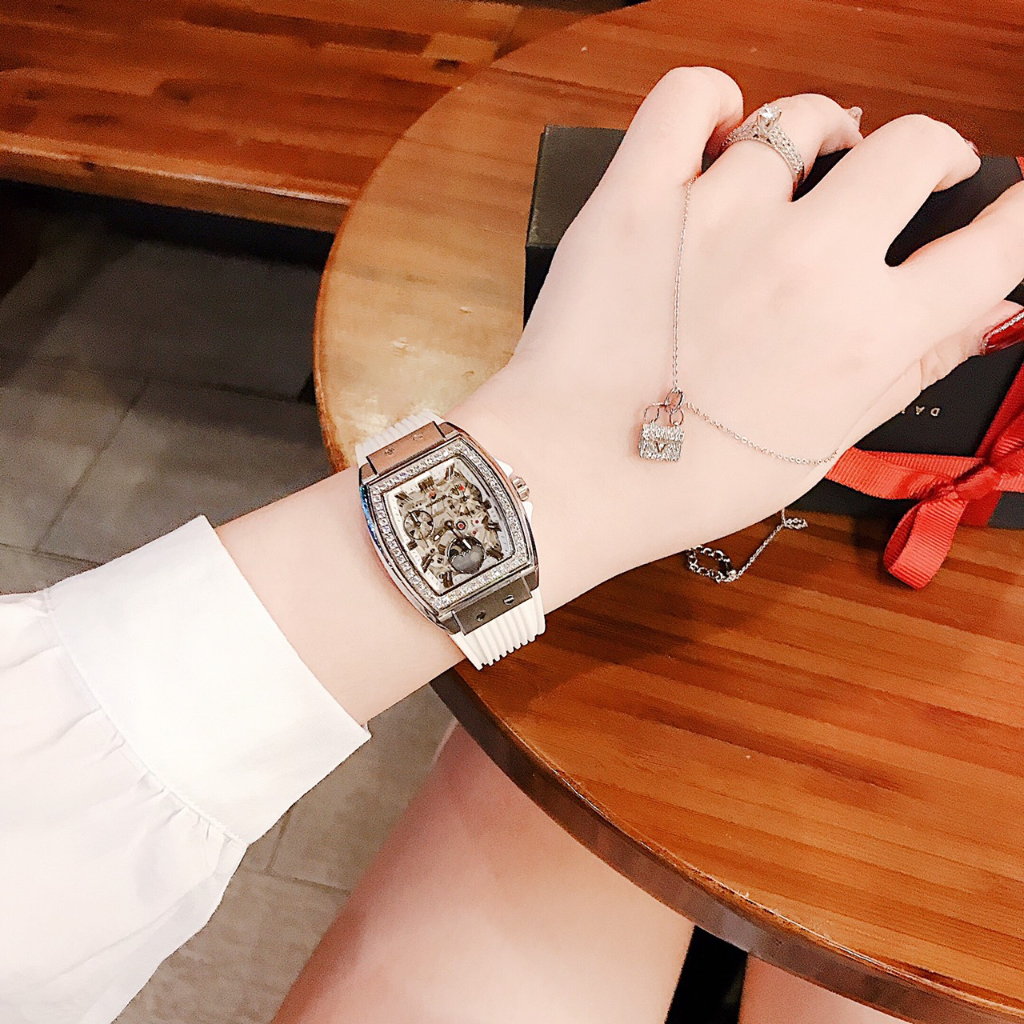 Đồng hồ nữ Hanboro MoonPhase HBO9484, Dây cao su, Authentic, fullbox, Luxury diamond watch