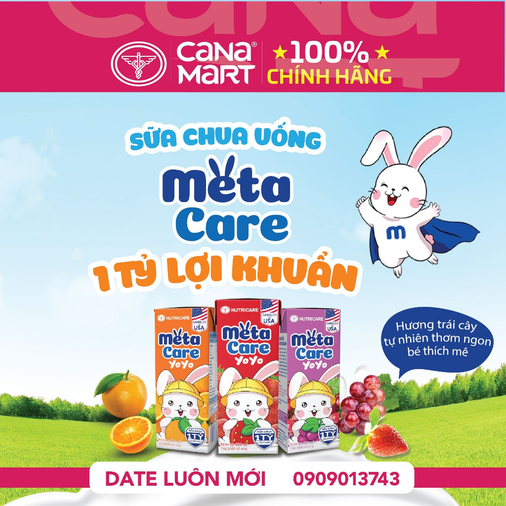 Thùng sữa vị chua MetaCare Yoyo 1 tỉ lợi khuẩn, giúp bé phát triển toàn diện (180ml)