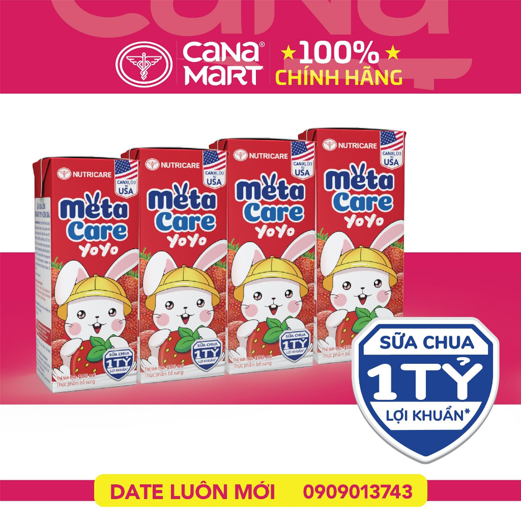 Thùng sữa vị chua MetaCare Yoyo 1 tỉ lợi khuẩn giúp bé phát triển toàn diện (110ml)