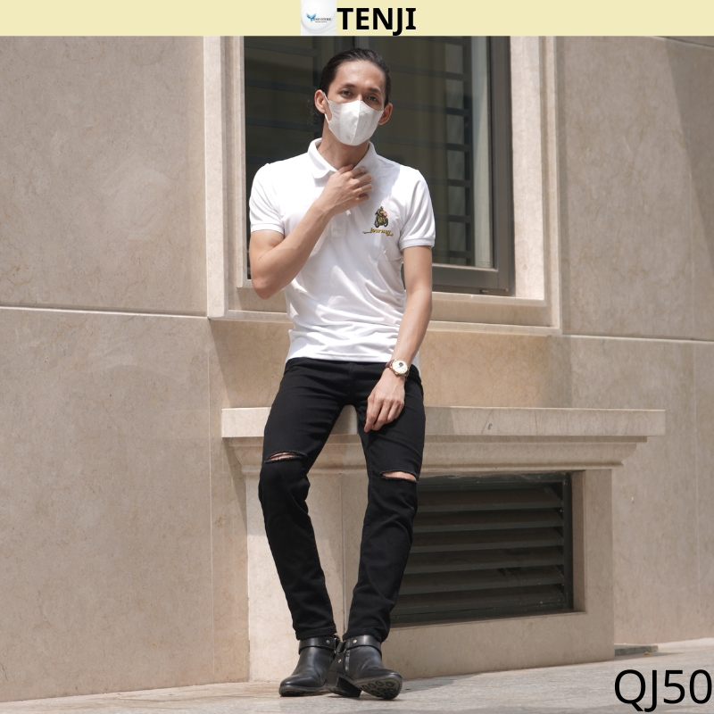 Quần jean nam đen rách gối chất bò cao cấp co dãn 4 chiều, quần bò nam đen đẹp AD 50 nhiều mẫu mới | BigBuy360 - bigbuy360.vn