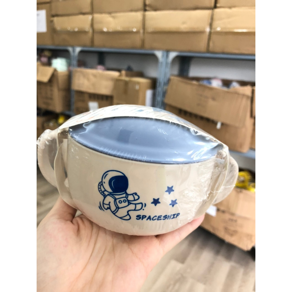 Tô ăn dặm cho bé dĩa bay dễ thương nhựa PP có nắp đậy và quai cầm 6543