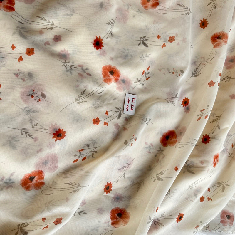 Vải organza hoa cam đất