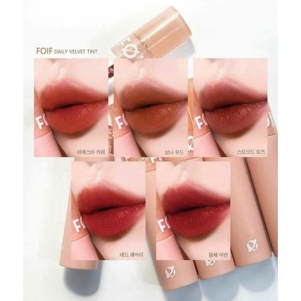 Son Kem Lì Thuần Chay, Mịn Mượt Lâu Trôi Hàn Quốc Foif Daily Velvet Tint 3g