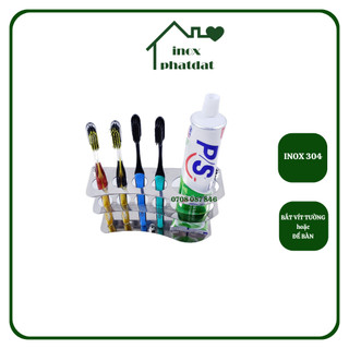 Kệ để bàn chải đánh răng bắt vít treo tường Inox 304 PHÁT ĐẠT, kệ ly súc miệng, giá cắm bàn chải đánh răng (SP076)