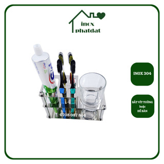 Kệ để bàn chải đánh răng bắt vít treo tường Inox 304 PHÁT ĐẠT, kệ ly súc miệng, giá cắm bàn chải đánh răng (SP123)