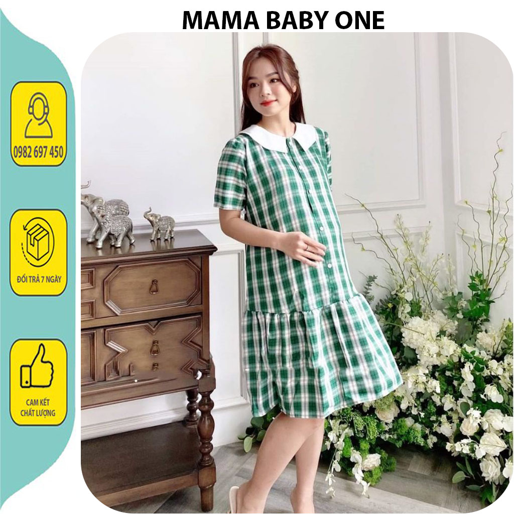 VÁY ĐẦM BẦU CÔNG SỞ KẺ CARO CỔ SEN DÁNG BỒNG BỀNH XINH XẮN - ĐẦM BẦU BABYDOLL MÙA HÈ ĐẸP CHẤT MỀM MỊN BIGSIZE.